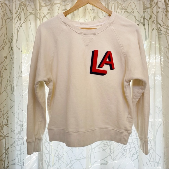 MOTHER cream red blue THE SQUARE OUT OF YOUR LEAGUE LA round neck SWEATSHIRT - Picture 4 of 11